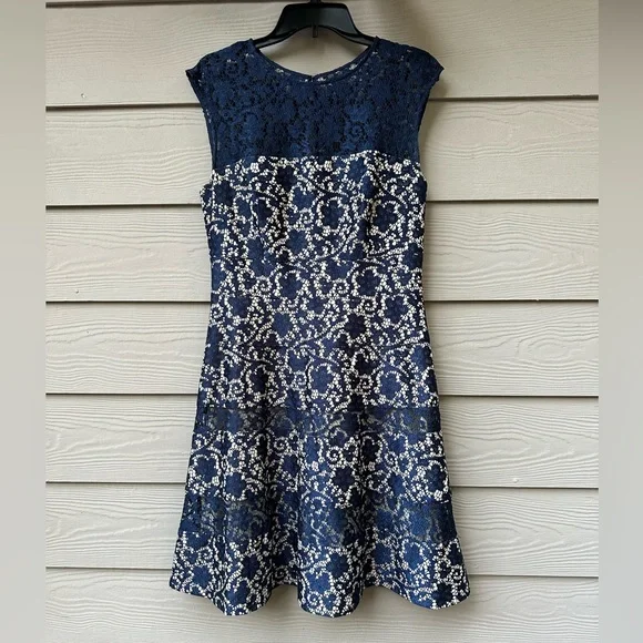 Kay Unger Dresses | Kay Unger New York Women's Elegant Navy and White Lace Dress | Color: Blue | Size: 12 | Magnoliabouquet's Closet